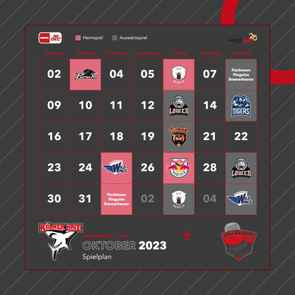 Spielplan Oktober 2023 Saison 2023/24 Kölner Haie