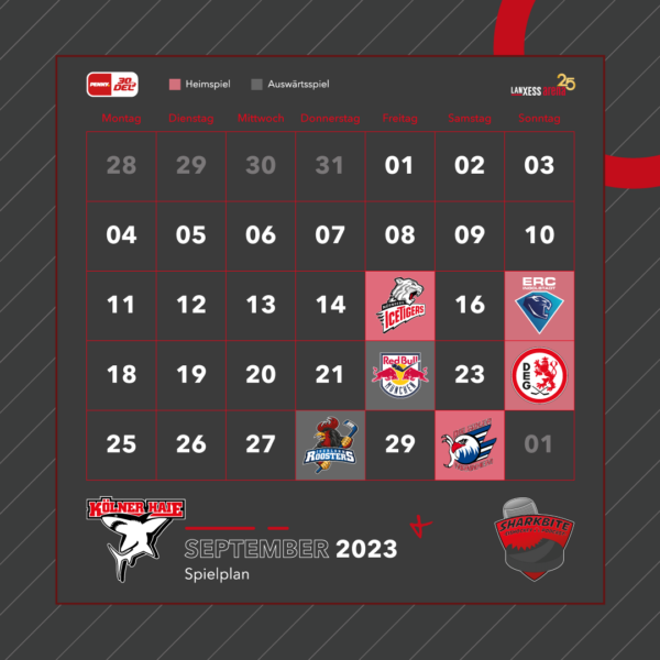 Spielplan September 2023 Saison 2023/24 Kölner Haie