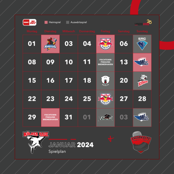 Spielplan Januar 2024 Saison 2023/24 Kölner Haie